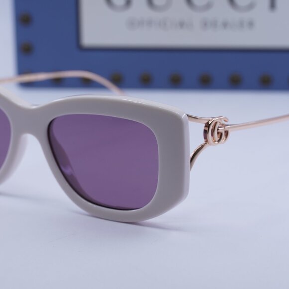 Gucci GG1566S 003 Rectangle Sunglasses - Ivory/Gold/Violet - Picture 5 of 13